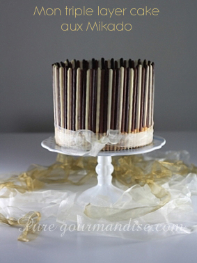 Triple layer cake au chocolat et aux Mikado - www.puregourmandise.com